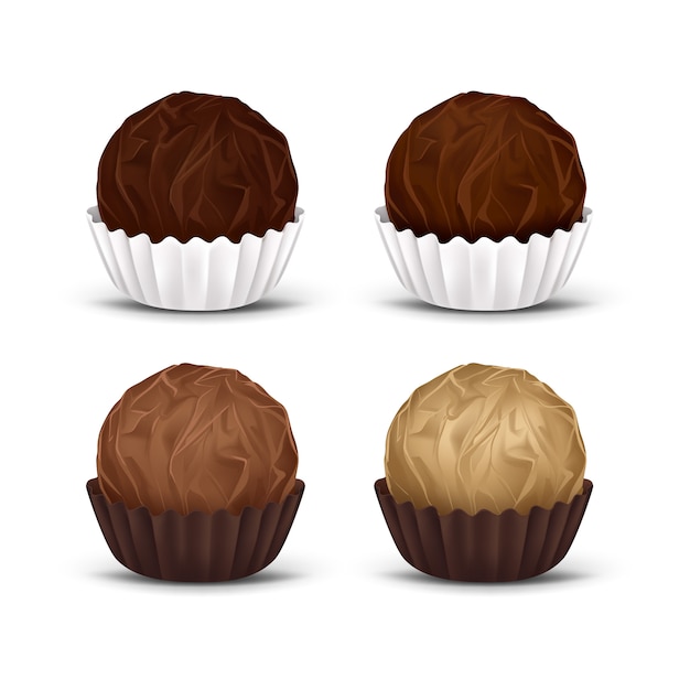 Free vector round chocolate candies in corrugated paper wrapper
