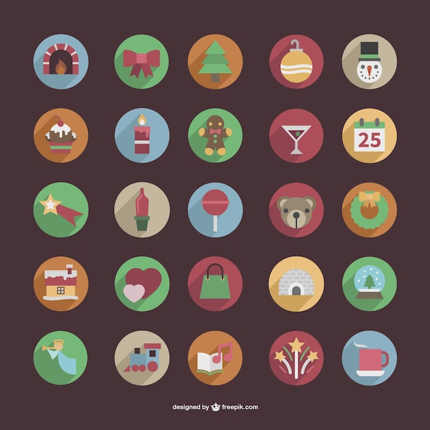 Free vector round christmas color icons