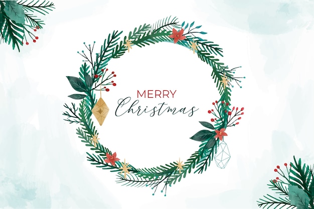 Free vector round christmas frame with nature elements