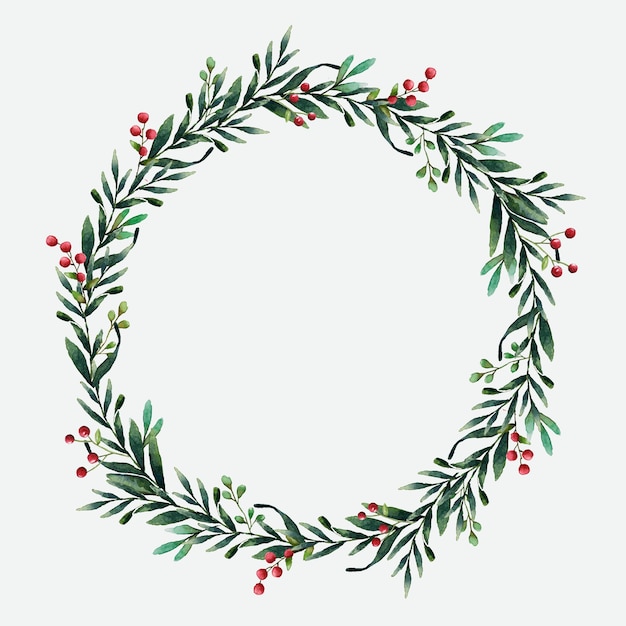 Round Christmas wreath vector watercolor style