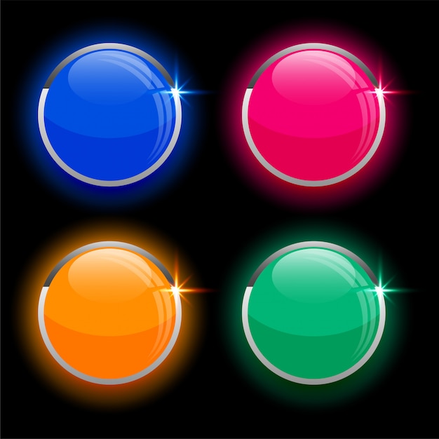 Round circles shiny glass buttons in four colors