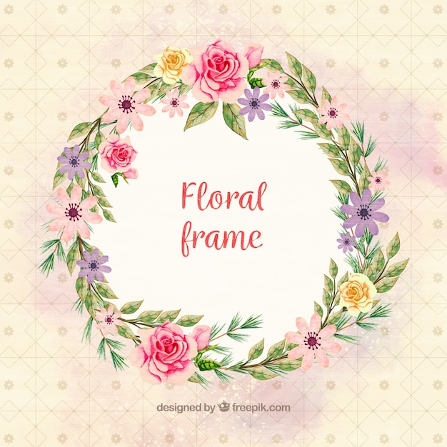 Download Free Round Floral Frame With Different Watercolor Flowers Svg Dxf Eps Png Best Free Vector Icon Resources For App Design Web Design
