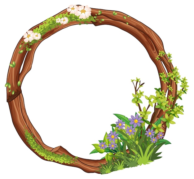Круглая рамка из ветвей и листьев лианы