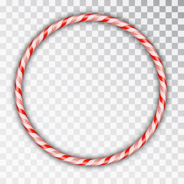 Round frame made of candy canes. Circle Christmas border isolated on transparent background.