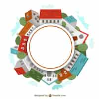 Free vector round frame made of houses