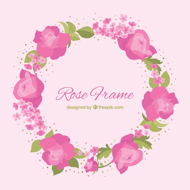 Round frame of pink roses