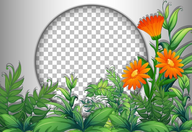 꽃과 잎 템플릿이 있는 투명 라운드 프레임