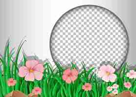 Free vector round frame transparent with pink flower field template