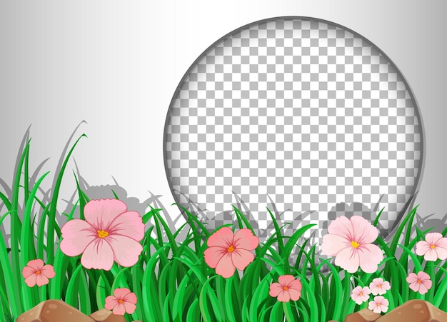 Round frame transparent with pink flower field template