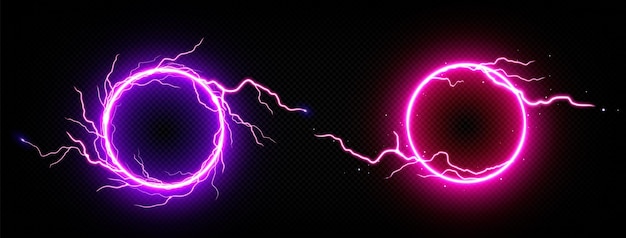 Бесплатное векторное изображение Круглые рамки электрической молнии с неоновым свечением