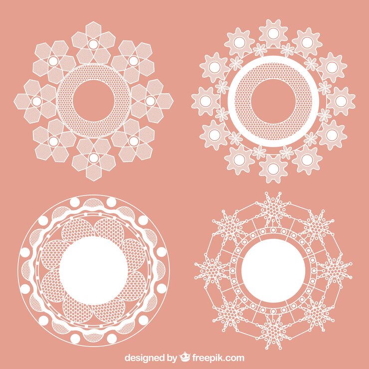 Free Vector round frames with lace flowers