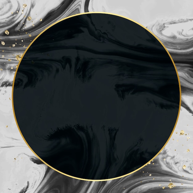 Free vector round gold frame on abstract black watercolor