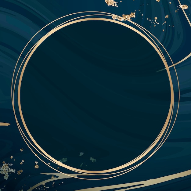 Round gold frame on blue fluid patterned background