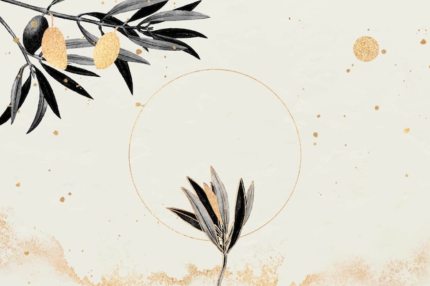 Free vector round gold frame with olive branches vector