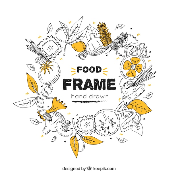 Round hand drawn food frame background