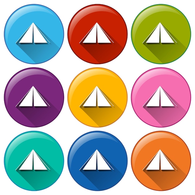 Round icons with camping tents