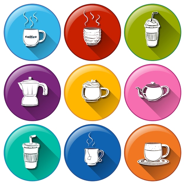 Round icons with coffee and tea