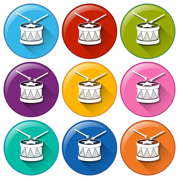 Бесплатное векторное изображение Круглые иконки с барабанными игрушками