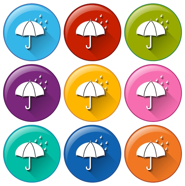 Free vector round icons with a rainy weather