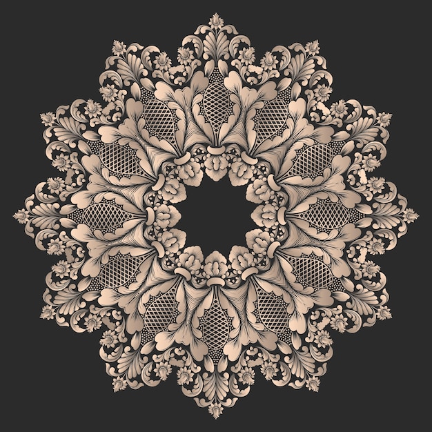 Free vector round lace with damask and arabesque elements. mehndi style. orient traditional ornament.