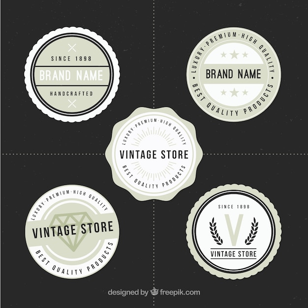 Free vector round logos for stores in vintage style