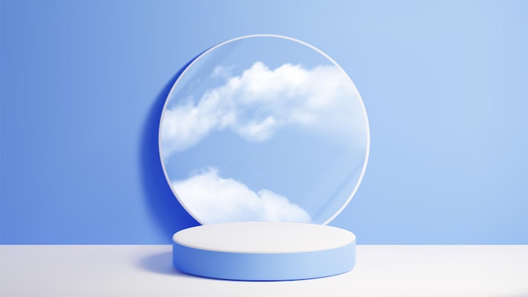 Free Vector round podium on sky background