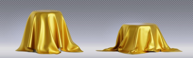 Бесплатное векторное изображение Круглый подиум под золотой атласной драпировкой