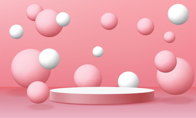 Free Vector round podium with balls on pink background