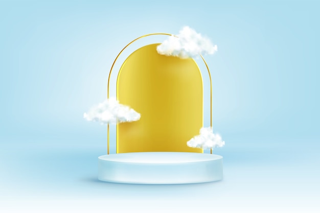 金色のアーチと白い雲のある丸い表彰台