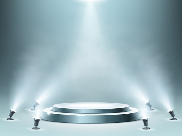 Round podium with smoke effect and spotlights