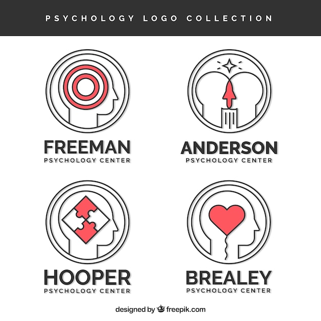 Free vector round psychology logos with red details