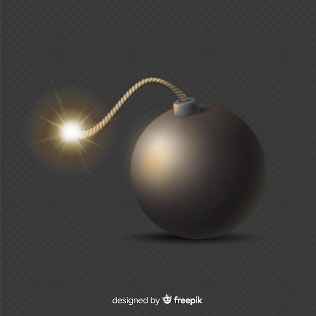 Free vector round realistic black bomb on black background