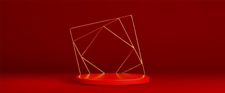 Free Vector round red platform with golden geometric lines