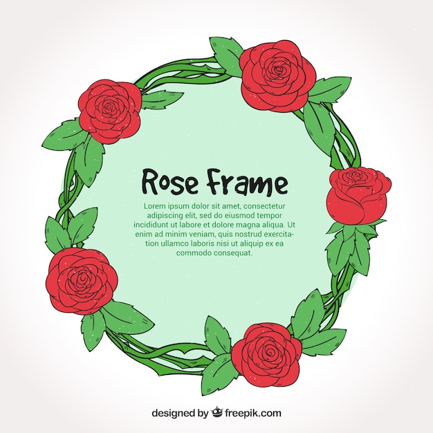 Free vector round rose frame in hand-drawn style