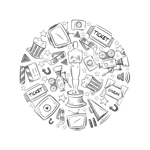 Round shape illustration with cinema industry elements