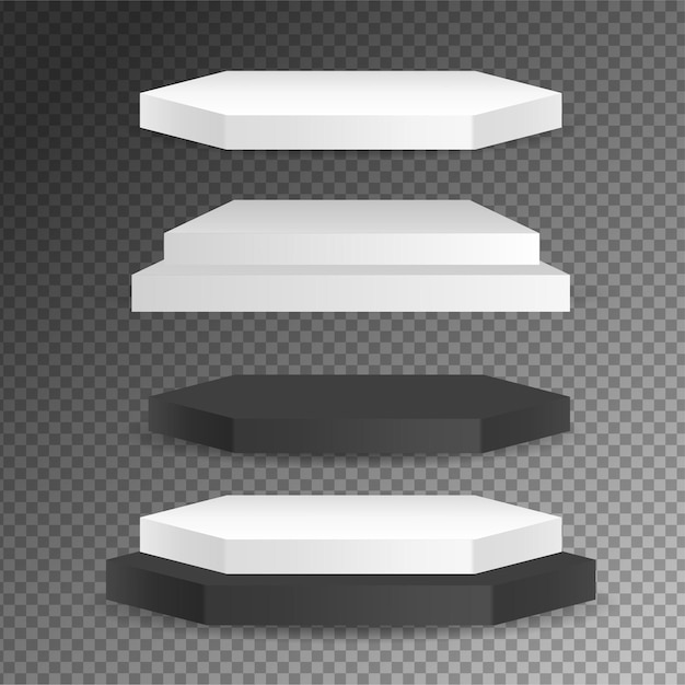 Round and square empty stages and podium vector 3d template