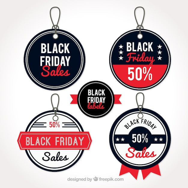 Free vector round tags for black friday with red details