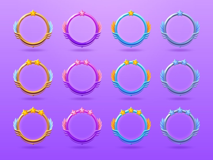Free Vector round ui game avatar frames fantasy borders set