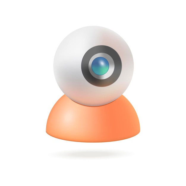 Round web camera for computer or laptop 3D illustration. Drawing of webcam or equipment for video calls or communication in 3D style on white background. Technology, network or Internet, media concept