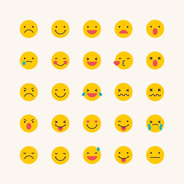 Round yellow emoticon set isolated on beige background 