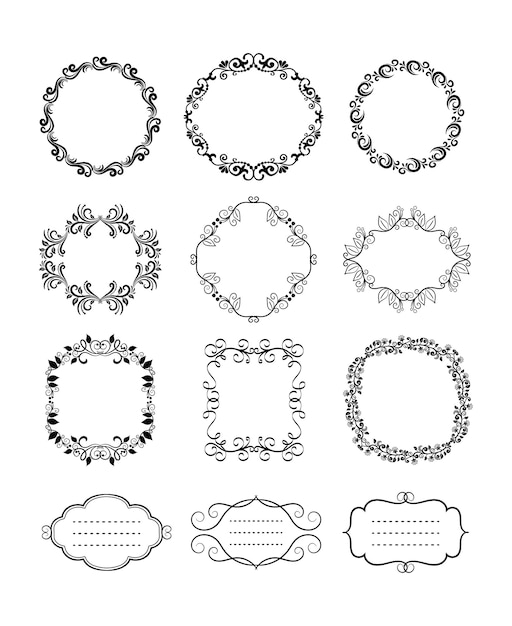 Free vector rounded black vector vintage floral ornamental frames and borders