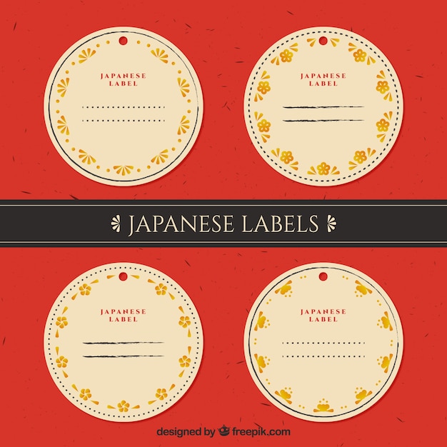 Rounded japanese labels with golden floral details