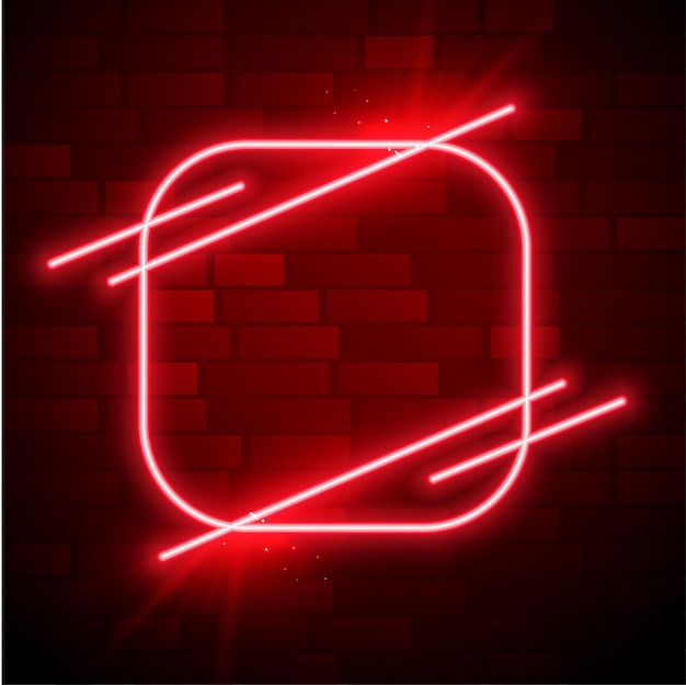 Free vector rounded square red neon frame with text space