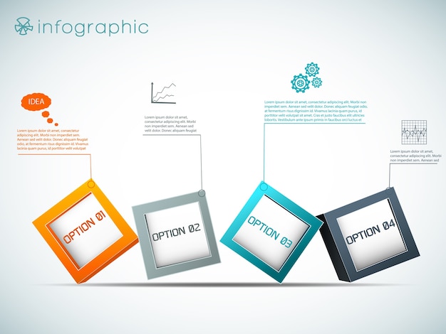 カラフルな立方体チャートと白い背景の設定とオプションのインフォグラフィックの行