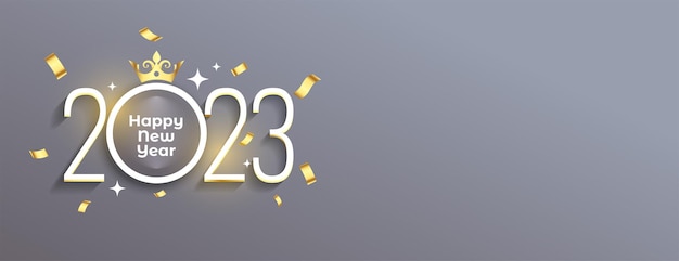 Free vector royal 2023 new year banner with golden crown and confetti