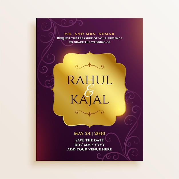 Free vector royal indian wedding invitation card design template