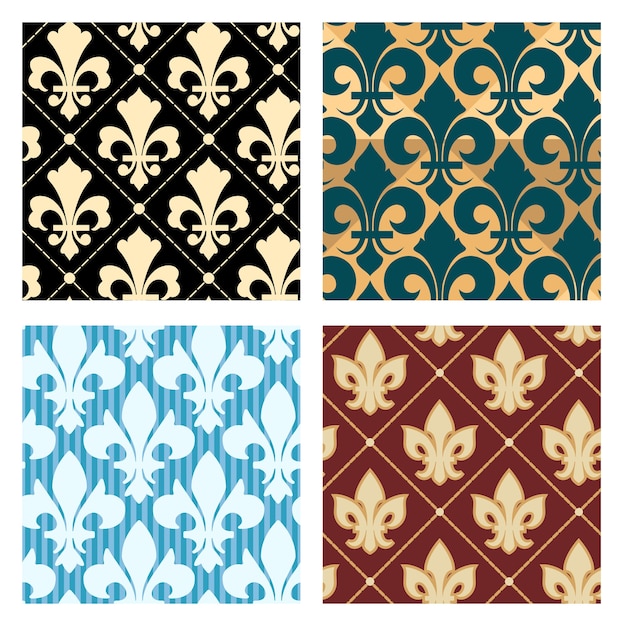 Royal lily patterns set. Flower seamless decoration background endless, vector illustration