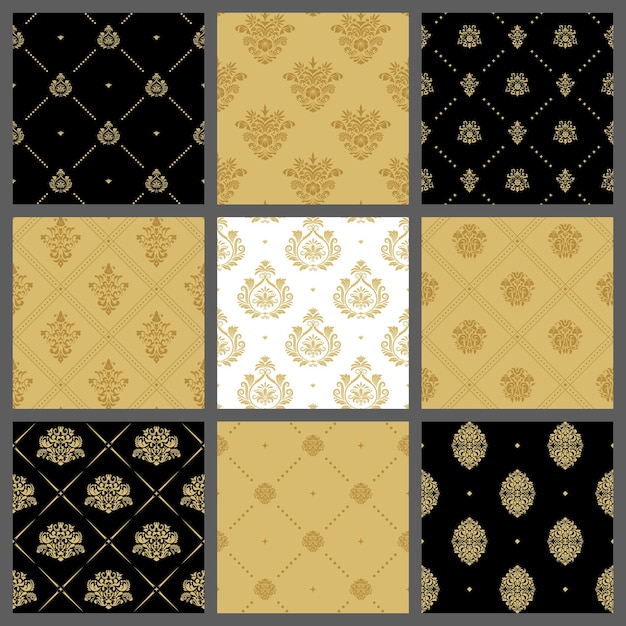 Free vector royal medieval seamelss patterns set