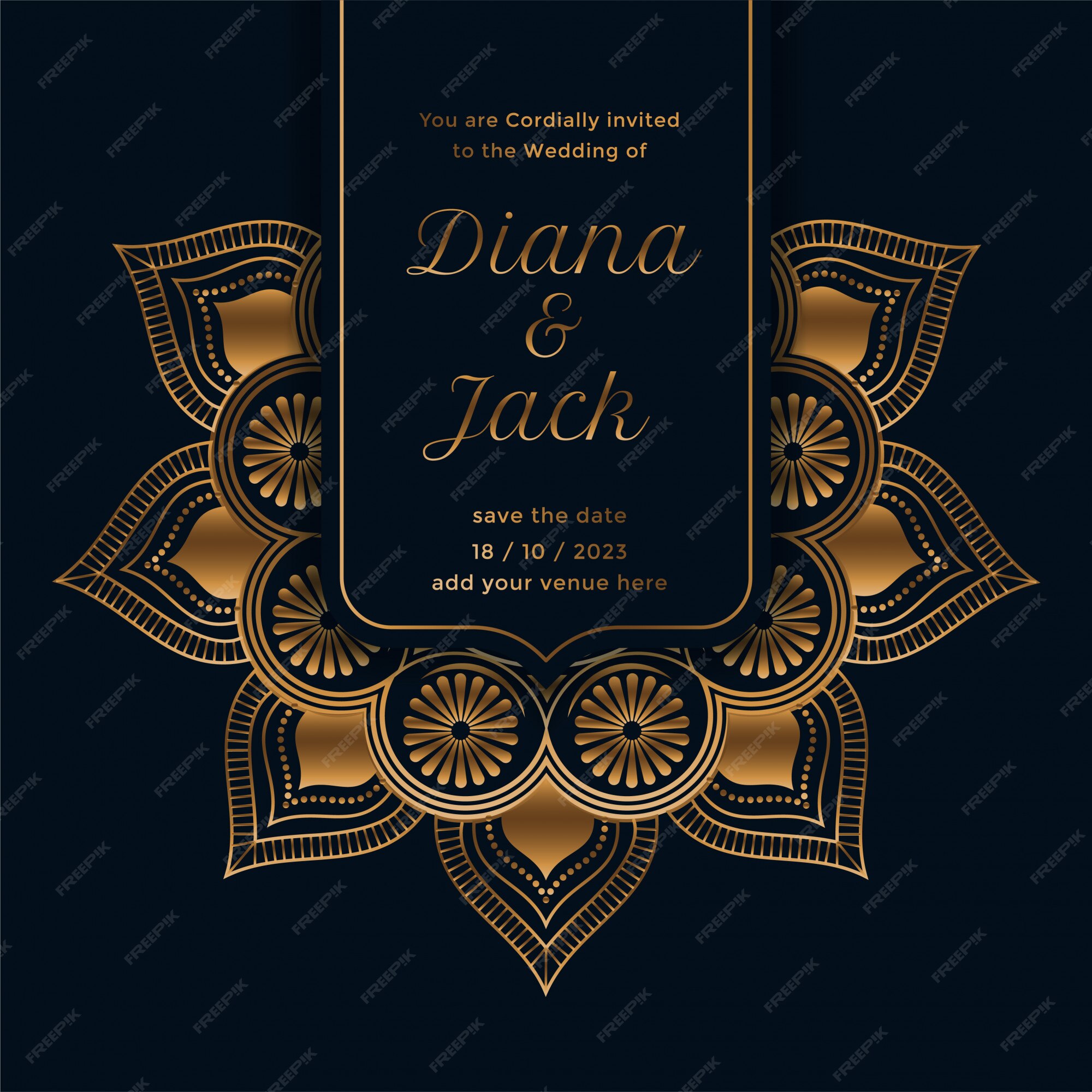 Free Vector | Royal wedding invitation template with mandala design