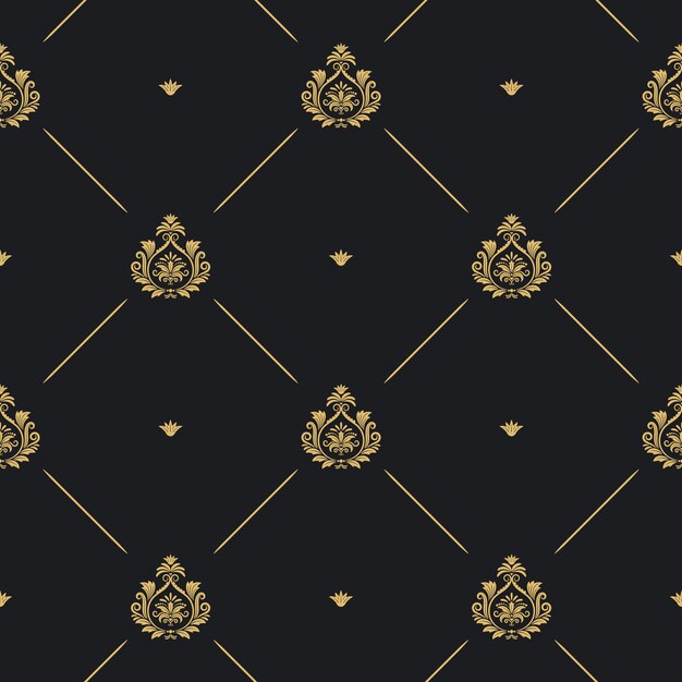 王室の結婚式のパターンのシームレスな背景、黒、ベクトル図に線と金色の要素